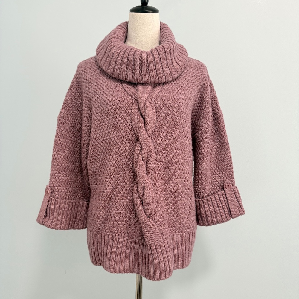 Talbots Petite Sweater Medium Cable Knit Cowl Neck Wool Blend Mp
